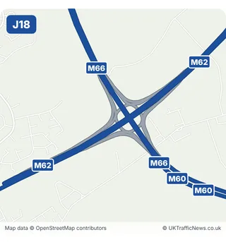 Map of M62 junction 18