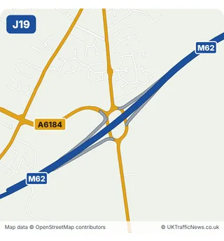 Map of M62 junction 19