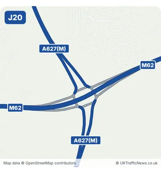 Map of M62 junction 20