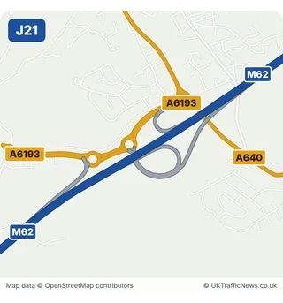 Map of M62 junction 21