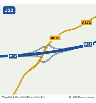 Map of M62 junction 22