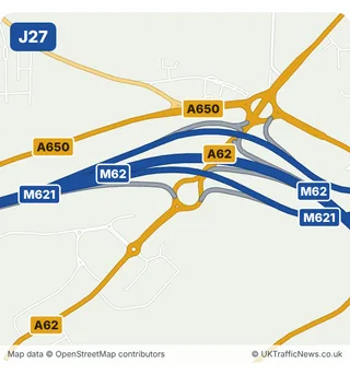 Map of M62 junction 27