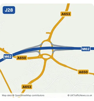 Map of M62 junction 28
