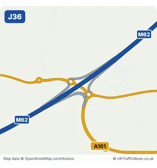 Map of M62 junction 36