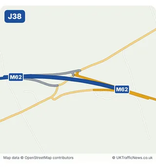 Map of M62 junction 38