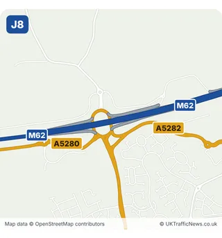 Map of M62 junction 8