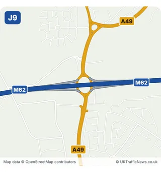 Map of M62 junction 9